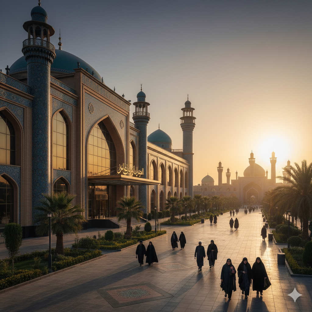 نمای بیرونی یکی از بهترین هتل‌های مشهد نزدیک حرم امام رضا (ع) با معماری مدرن و فضای لوکس در هنگام